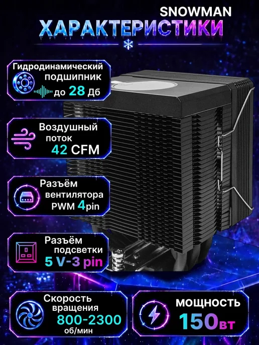 Snowman Кулер вентилятор процессора башенный MX94-V3 (ARGB), вариант, фото 4