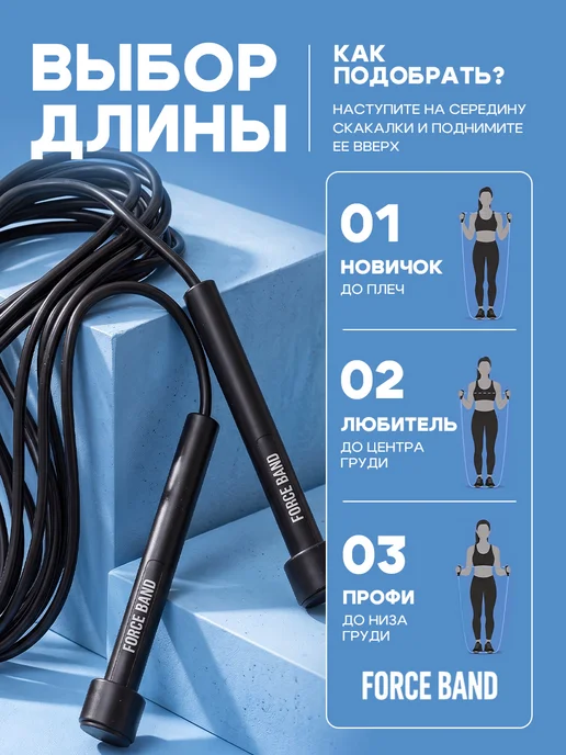 FORCE BAND Скакалка для спорта и фитнеса гимнастическая, прыгалка, вариант, фото 4