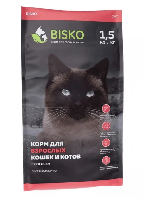 Сухой корм БИСКО Метал.Уп для собак, лосось, 1,5 кг