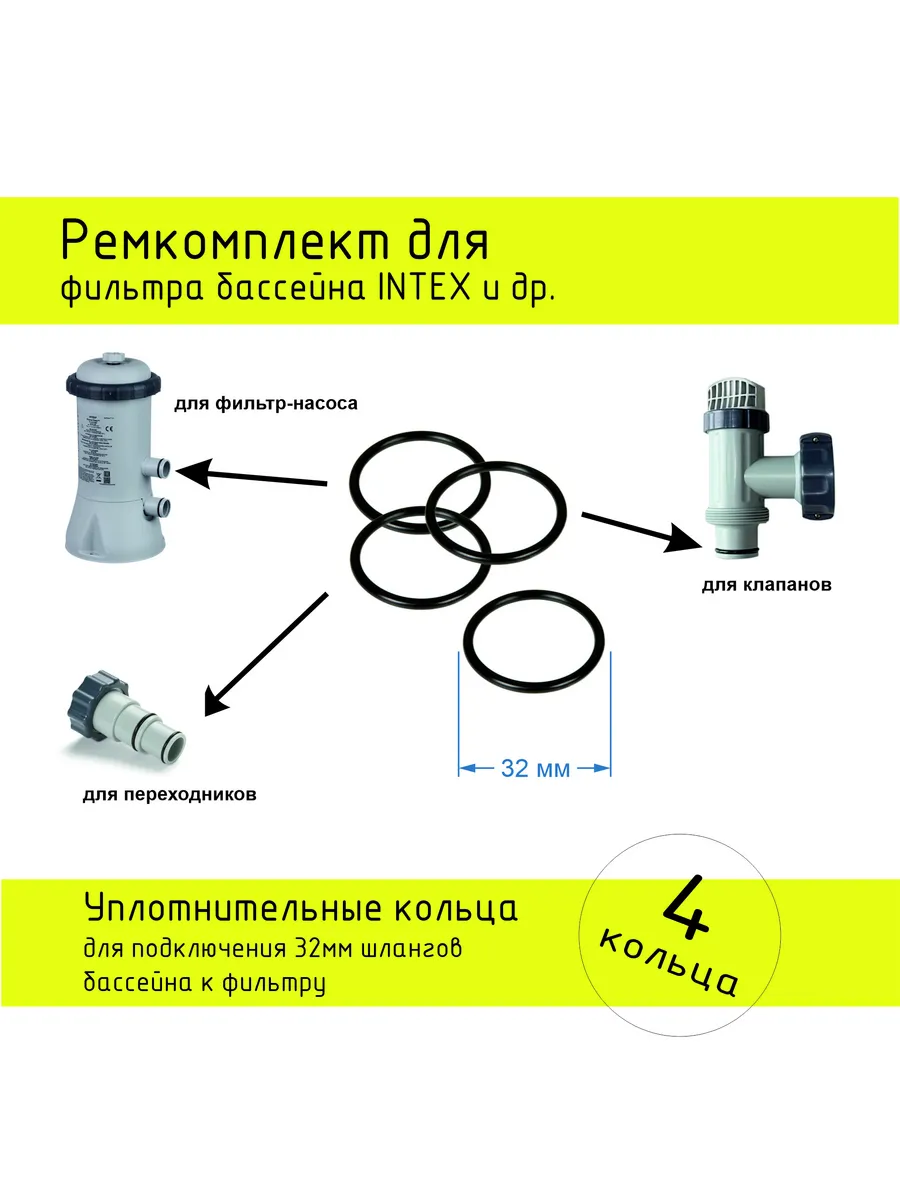 Уплотнительные кольца шлангов бассейна 32мм 4шт