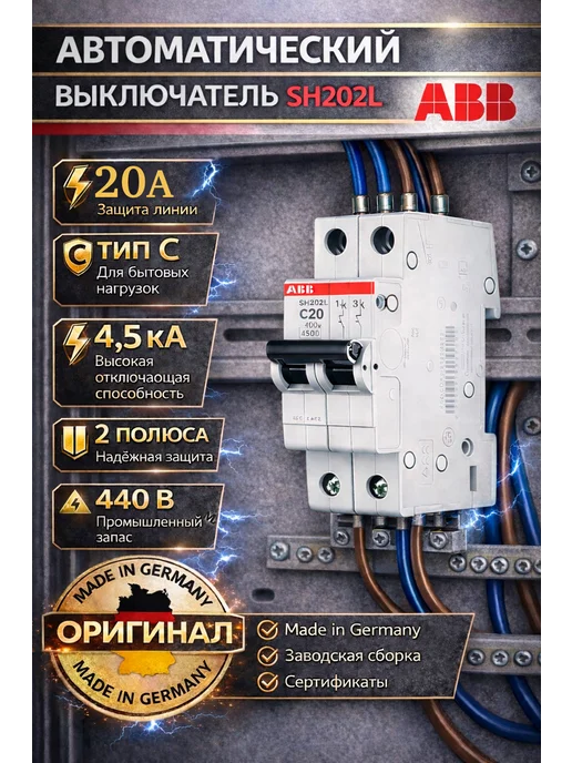 abb Автоматический выключатель SH202L автомат двухполюсный С32, 202 л