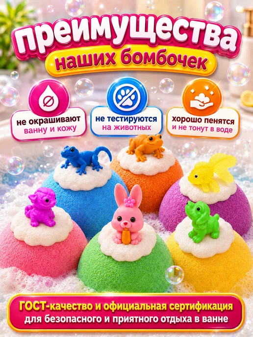 HappyKi Набор бомбочки для ванны детские с игрушкой сюрпризом 6 шт, 6 шт, фото 8