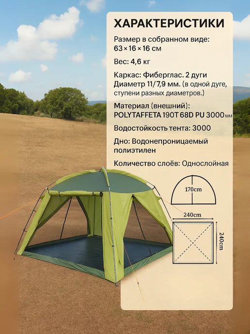 mimircamping Шатер Mircamping ART 2904, зеленый, фото 2