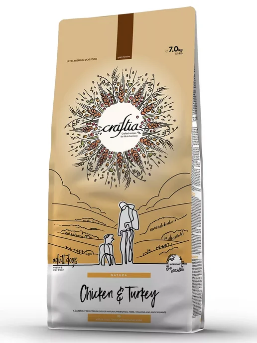 Сухой корм CRAFTIA NATURA для собак, крупные, средние, индейка, курица, 7 кг, фото 4