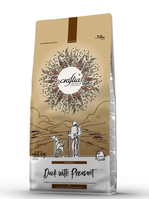 Сухой корм CRAFTIA NATURA Фазаном для собак, крупные, средние, утка, 7 кг, фото 3