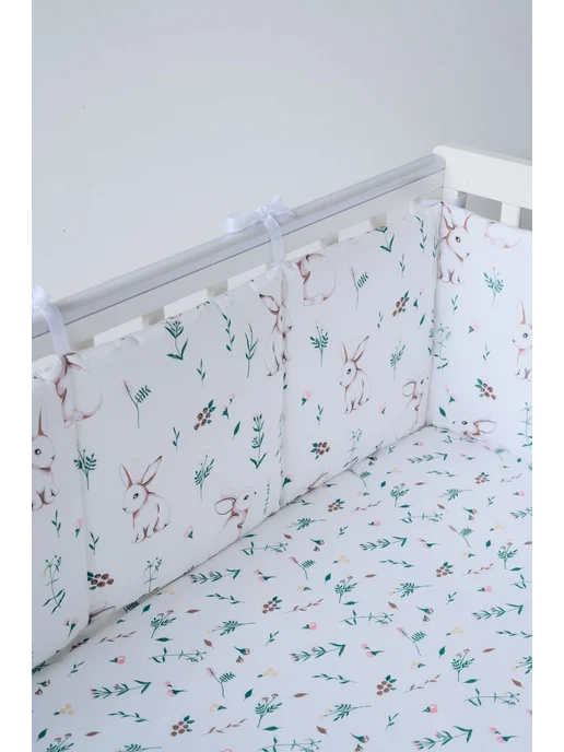 BABYTEX5 Бортик в кроватку для новорожденных 240*30 - зайцы Р, 240x30, фото 3