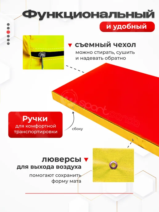 SportPanda Мат гимнастический 1*2*0,1 м, винилискожа + поролон 18 кг м3, 1x2x0.1 м, 30 кг, фото 3