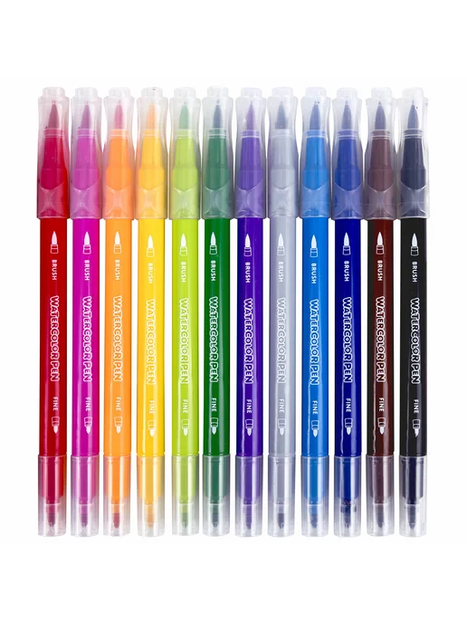 BRAUBERG KIDS Фломастеры двусторонние с кистью 12 цветов, 12 цв., фото 3