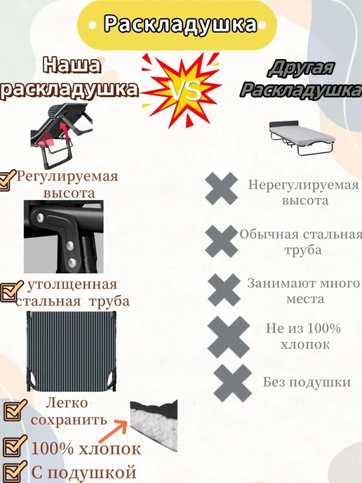 rutvan Раскладушка с матрасом взрослая трансформер для сна 150 кг, 150 кг, фото 2