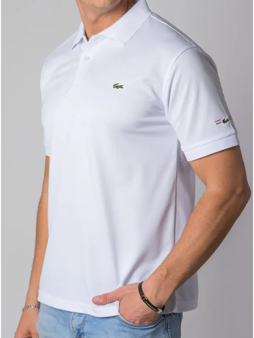 TANDH SHOP Футболка поло с коротким рукавом хлопок, белый, фото 4