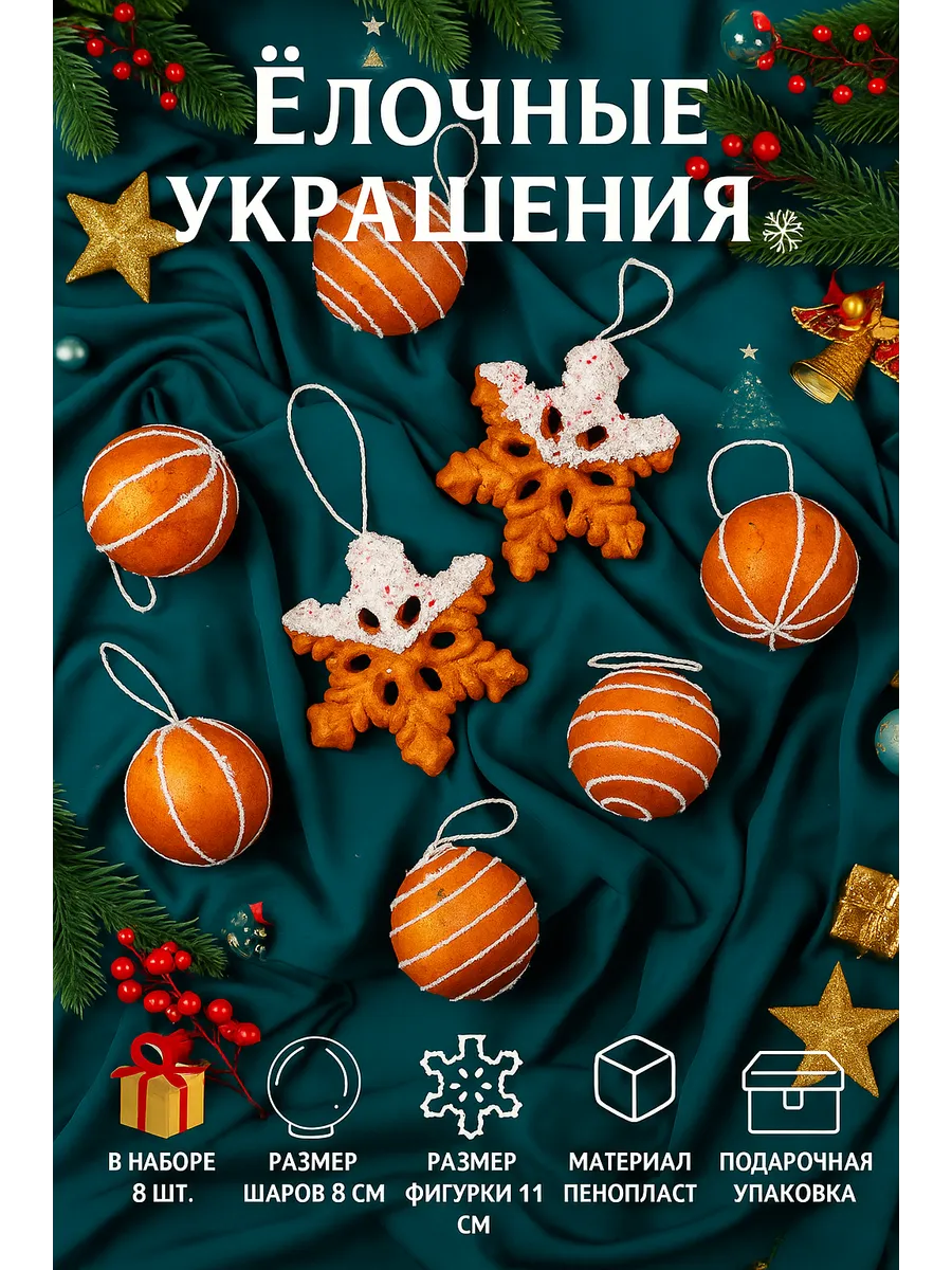 Елочные украшения, 8 шт
