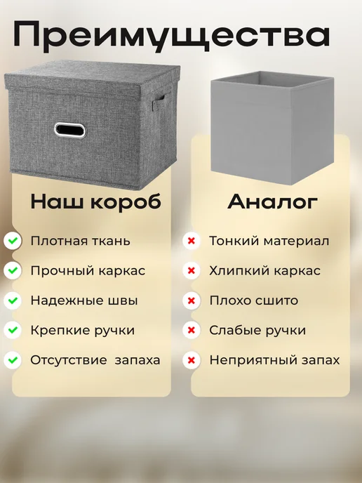 ALERKON Коробка органайзер для хранения тканевая складная с крышкой, вариант, фото 3