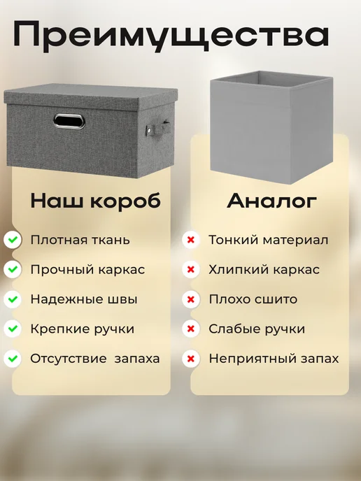 ALERKON Коробка органайзер для хранения тканевая складная с крышкой, серый, фото 3