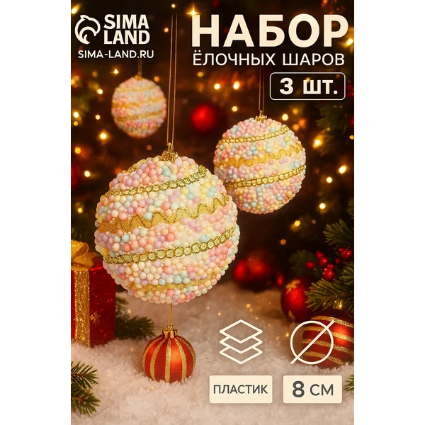 Елочные игрушки набор ёлочных шаров 3 шт