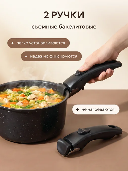 Оригинальный⠀товар Набор кастрюль и сковородок с крышками антипригарные, черный, фото 7