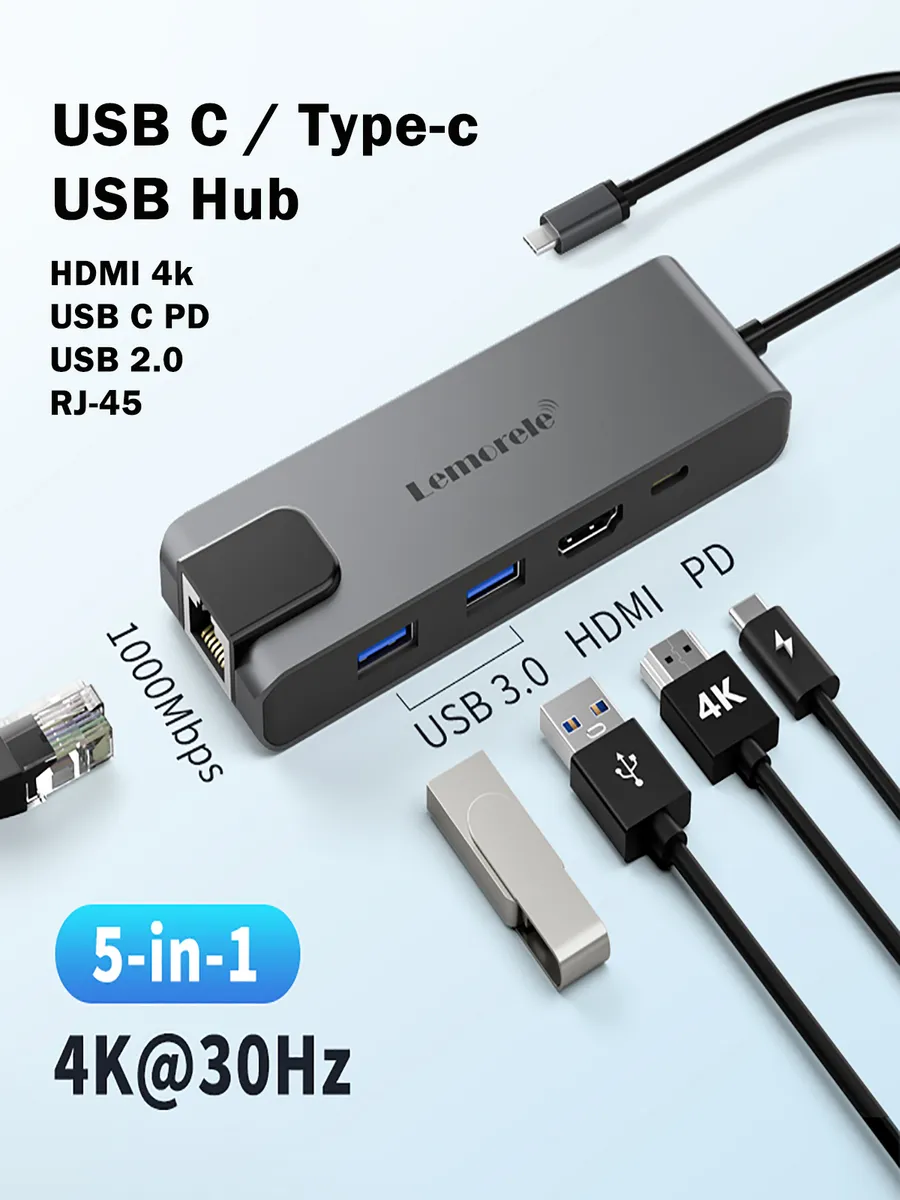 Type-C 5-в-1 Многофункциональный док-станция,HDMI 4K Lemorele 482006861 ...
