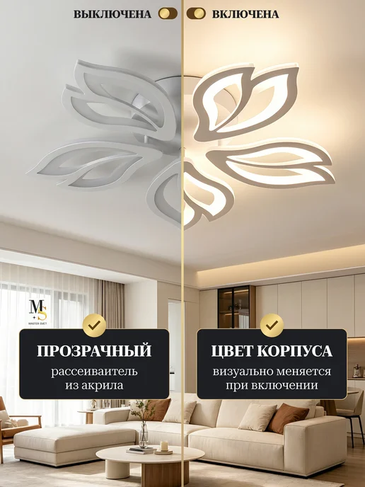 MASTER SVET Люстра потолочная светодиодная в зал гостиную с пультом, белый, фото 3