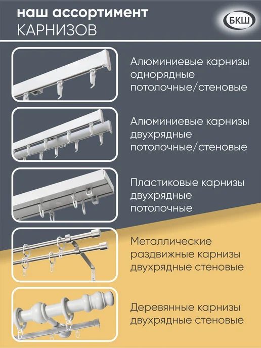 БКШ Карниз для штор потолочный однорядный белый 160 см 2 части, белый, фото 8