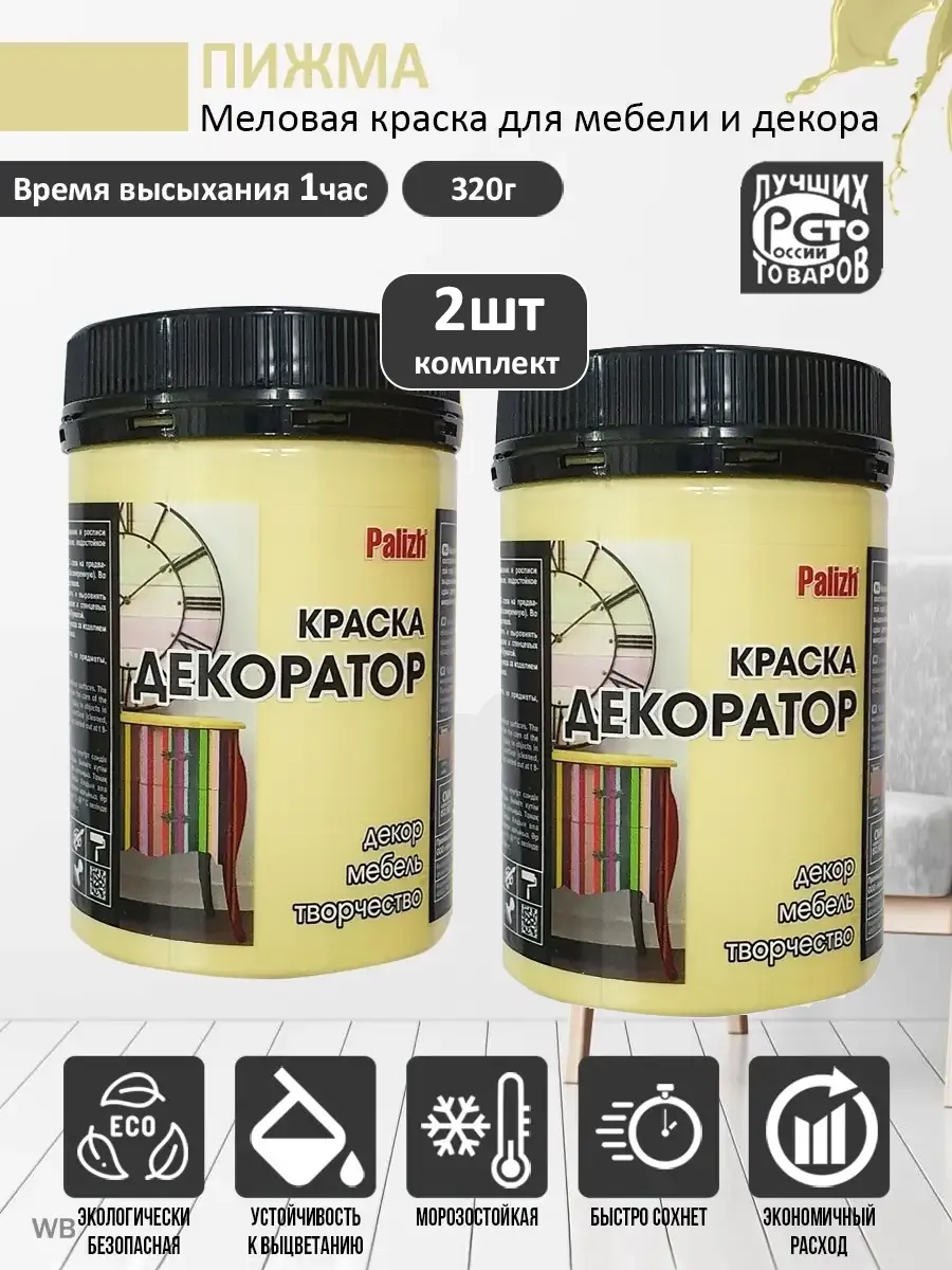 Краска для мебели меловая 2шт - бледно желтый