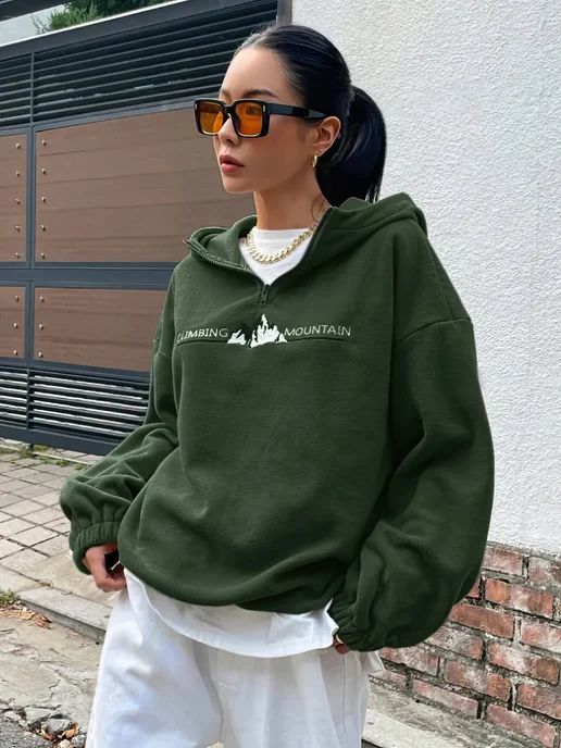 NFS WEAR Худи оверсайз с капюшоном на молнии, зеленый