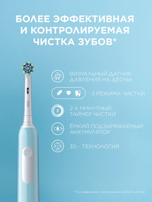 Oral-B Электрическая щетка Pro 1, косметичка, колпачок для насадок, голубой, фото 8