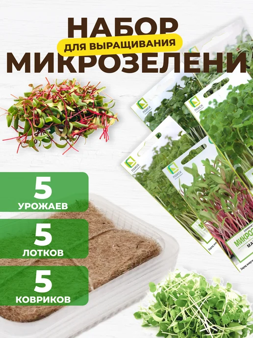 Микрозелень набор для выращивания, 5 шт