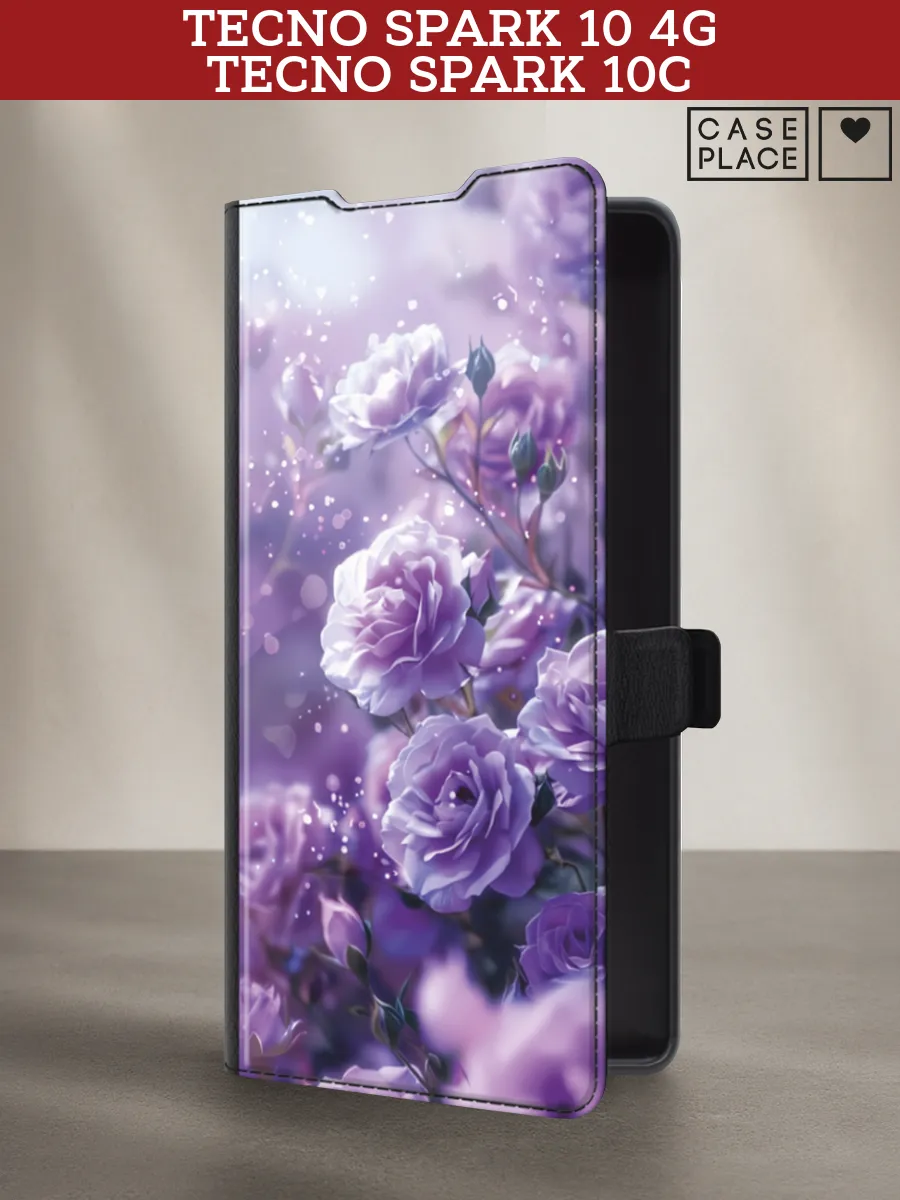Чехол-книжка на Tecno Spark 10 / 10C с цветочками