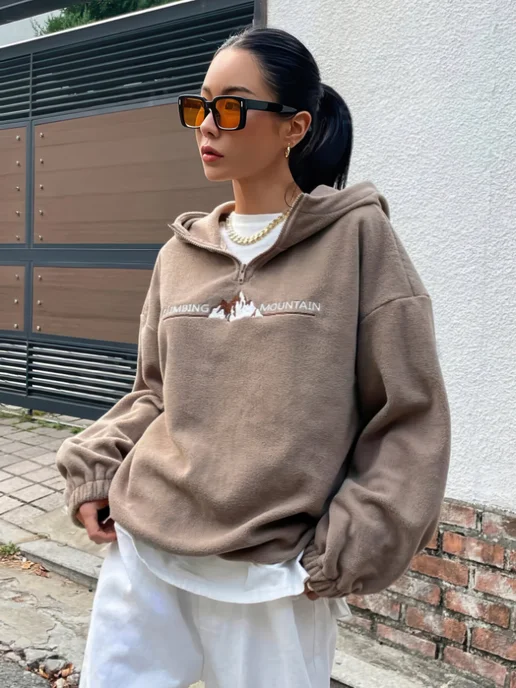 NFS WEAR Худи оверсайз с капюшоном на молнии, коричневый