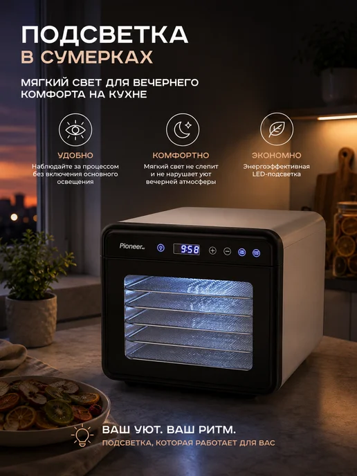 Pioneer Компактная сушилка - дегидратор для овощей и фруктов, 10 л, 10 л, фото 6