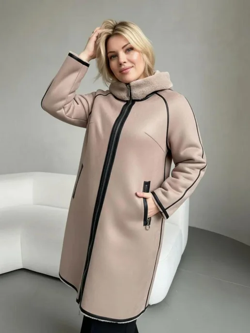 Bless You Today Дубленка двусторонняя длинная с капюшоном, коричневый, фото 2