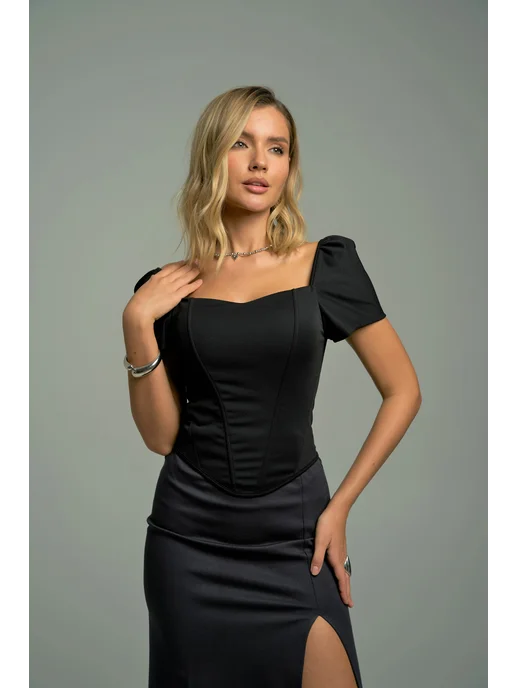 Love of style Топ корсет вечерний на шнуровке, черный, фото 3
