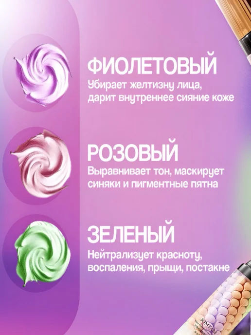 SADOER База под макияж трехцветная праймер для лица основа 3в1, зеленый, фото 5