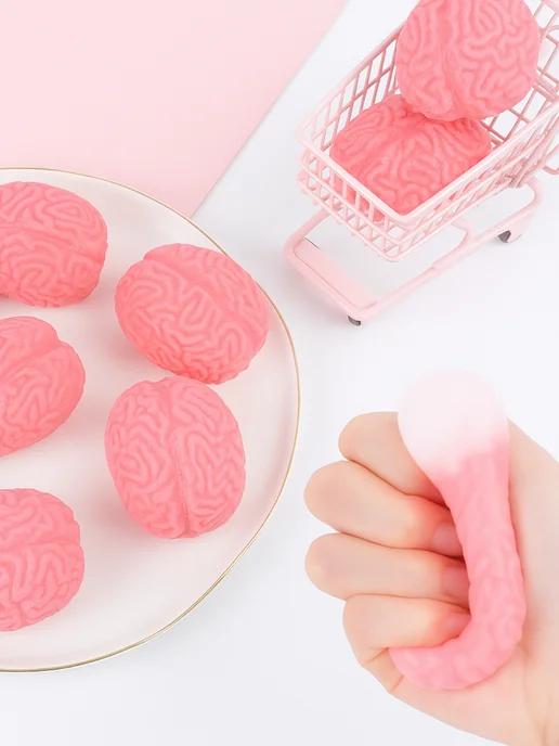 LAWE Toy Palace Антистресс-игрушка силиконовый сквиш Мозг таба Brain 7 см, розовый, фото 2