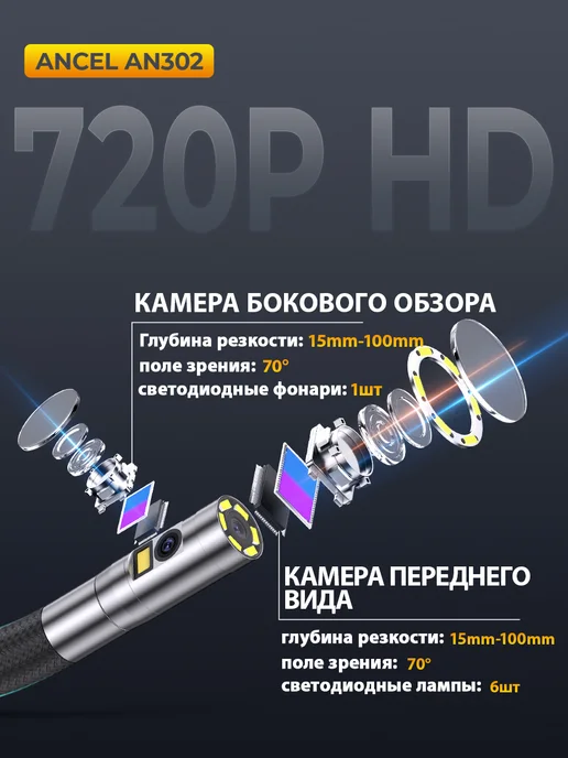 ANCEL AN302 6,5 мм двунаправленный артикуляционный эндоскоп, черный, фото 2