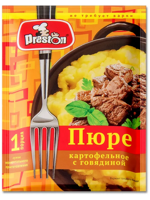 Preston Пюре быстрого приготовления "Говядина", в пакетиках 34 г, 34 г, фото 2