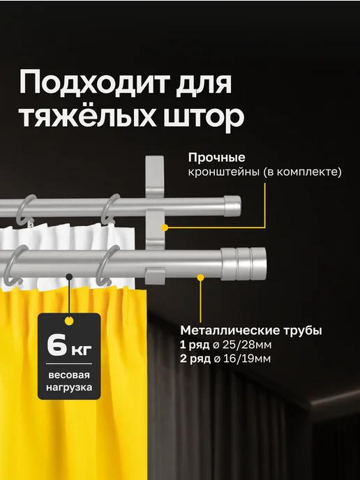 LM Decor Карниз для штор 2-х рядный раздвижной 200-360 см Сатин, серый, фото 3