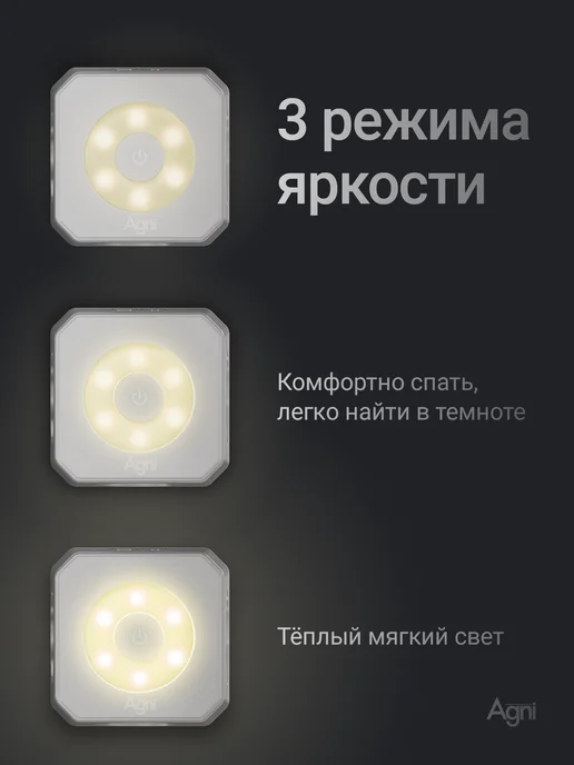 AGNI Тройник для розетки с ночником и USB Type-C, белый, фото 4