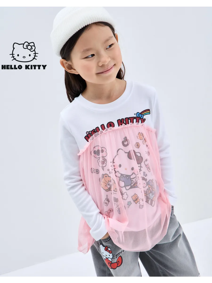 Лонгслив с оборкой и принтом Hello Kitty