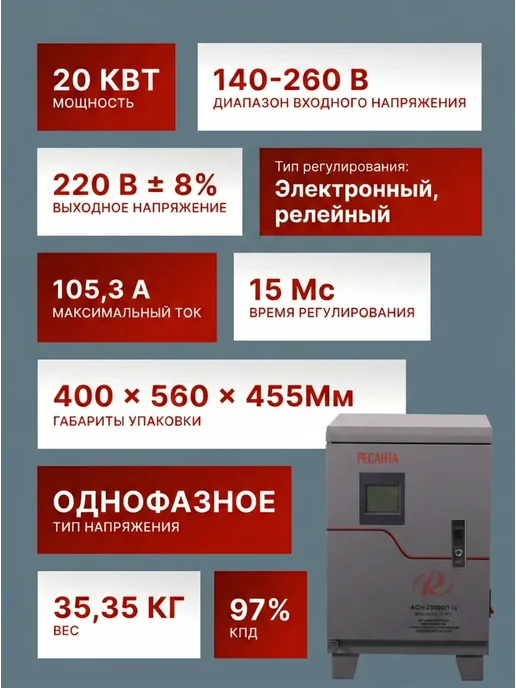 Стабилизатор напряжения 220в для дома 20 кВт АСН 20000/1-Ц — фото 3