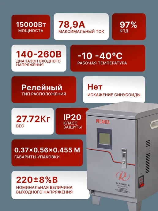 Стабилизатор напряжения 220В для дома АСН 15000/1-Ц — фото 3