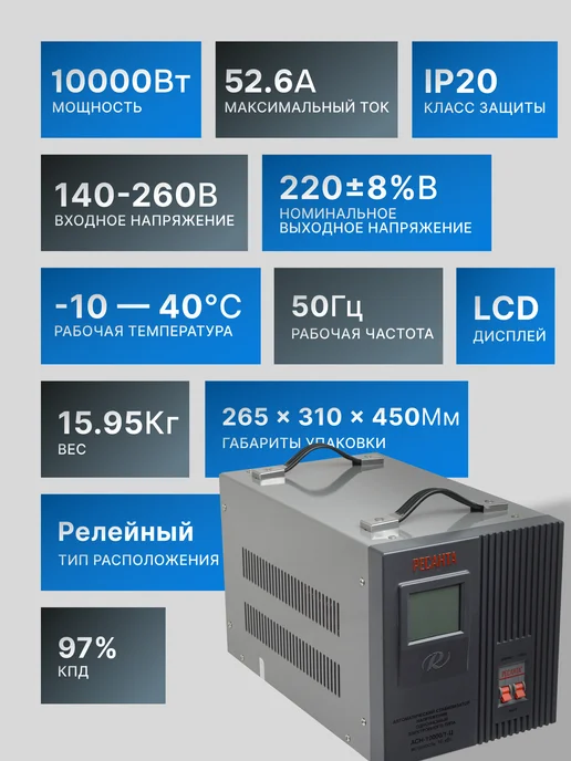 Стабилизатор напряжения 220В для дома АСН 10000/1-Ц — фото 2