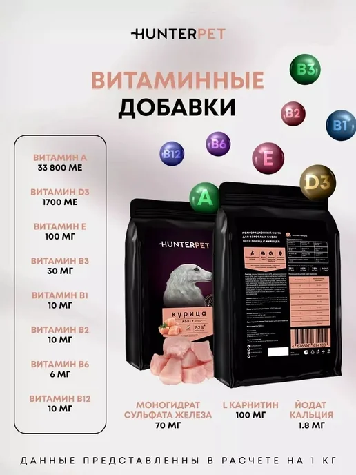 Сухой корм HUNTERPET для собак, курица, 0,15 кг, фото 6