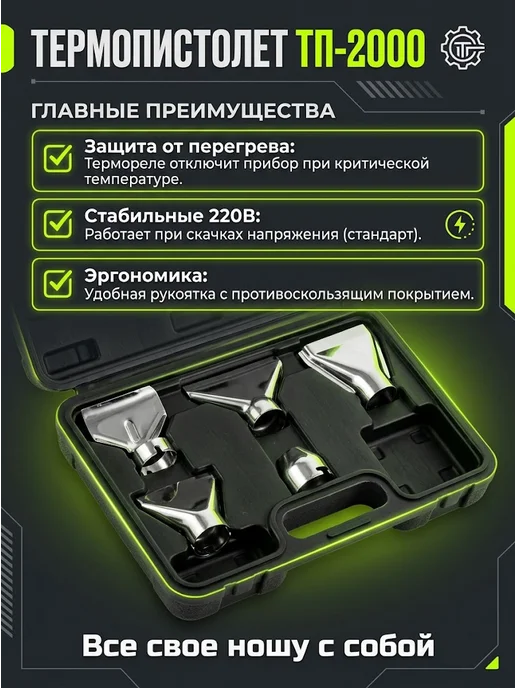Фен строительный электрический с кейсом ТП-2000 — фото 4