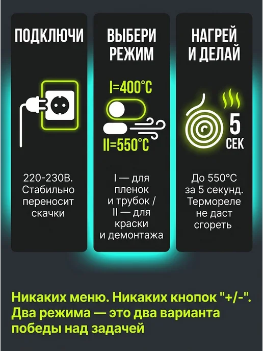 ВИХРЬ Фен строительный электрический с кейсом ТП-2000, черный, фото 6