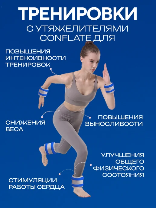 Conflate Утяжелители для ног и рук 2 шт по 0,5 кг для тренировок, 2 шт, 1 кг, фото 8