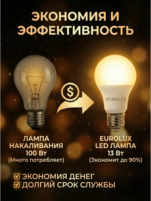 Лампа светодиодная энергосберегающая теплый свет Е27 — фото 3