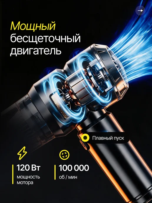 MIME Пылесос для автомобиля беспроводной мощный с насадками 4в1, вариант, фото 2