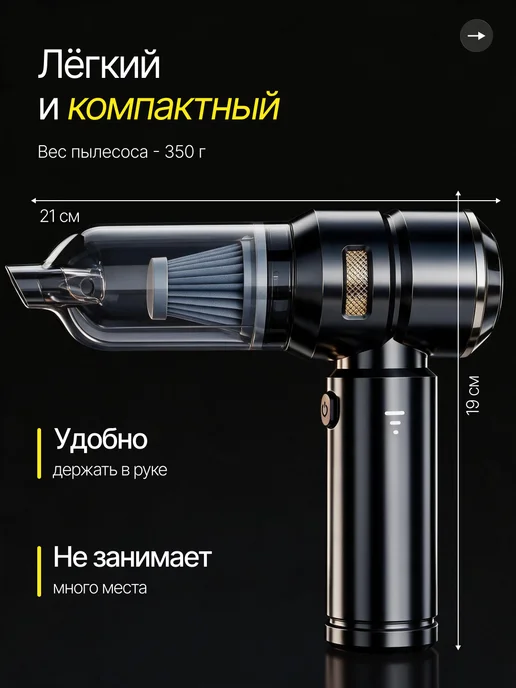 MIME Пылесос для автомобиля беспроводной мощный с насадками 4в1, вариант, фото 7