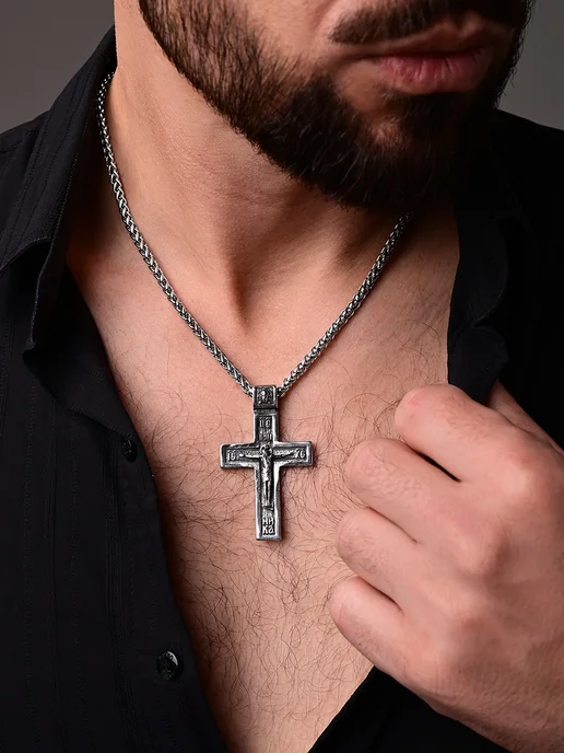 MedSteel Цепочка на шею мужская с крестиком, вариант, фото 2