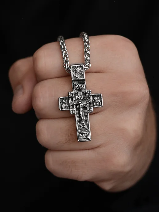 MedSteel Цепочка на шею с крестиком, белый, фото 3